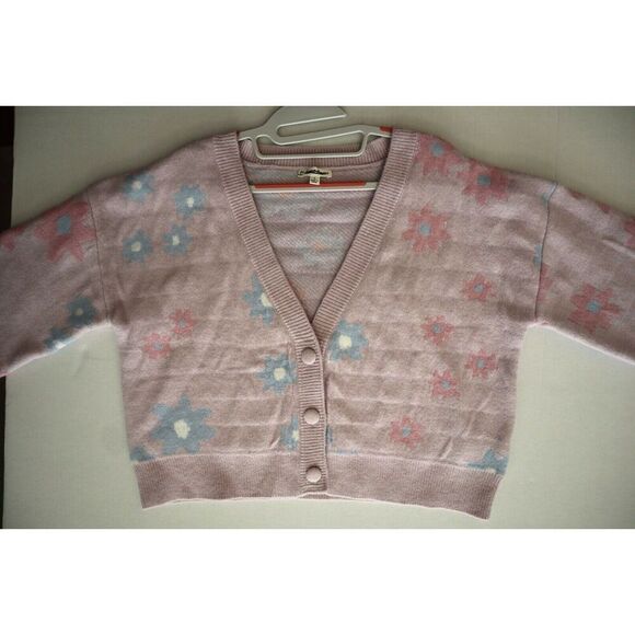 For Love & Lemons Women's Sz Large Lavender Puff Sleeve Willow Cropped Sweater - Picture 10 of 11